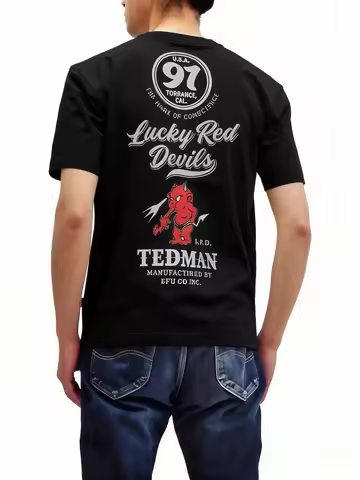 Tedman T-shirt TDSS-509 Tedman Logo Design F-Shokai Men's Short Sleeve Black and White T-shirt Unise