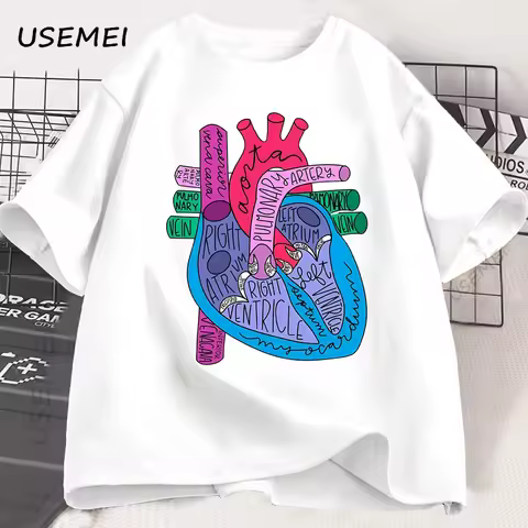 Heart Anatomy T Shirt Men Women Doctor Cardiologist T-Shirt Nursing Tees Causal Cotton Short Sleeve