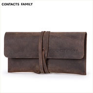 2025 New🔥study CONTACTS FAMILY Retro Leather Roll Pencil Cases Leather Pen Bag Pouch Texture Student