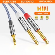 SUNKANDI 3.5mm TRS to Dual 6.35mm Stereo Jack Audio Cable TS Mono Y-Cable Splitter Cord for iPhone S