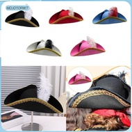 [mojotorw7] Pirate Hat Adults Tricorn Feathered Buccaneer Hat Felt Costume Cap Retro Accessory with 