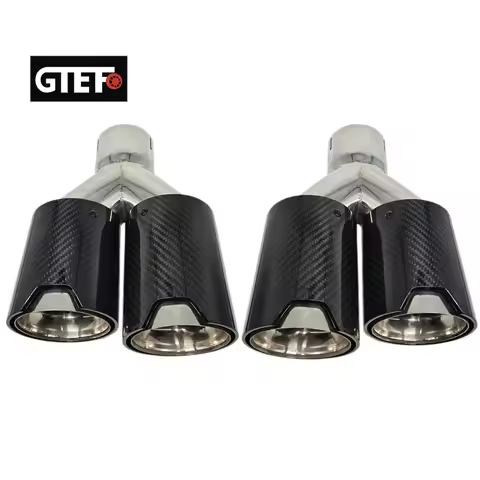GTEFO Universal 2pcs Glossy Y Dual Carbon Fiber Exhaust Tips Muffler Car Exhaust Pipe Modify for BMW