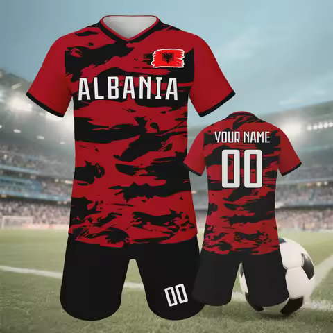 Albania Custom Soccer Jersey Kids Football Kit with Personalized Name Number Soccer Team Shirts Shor