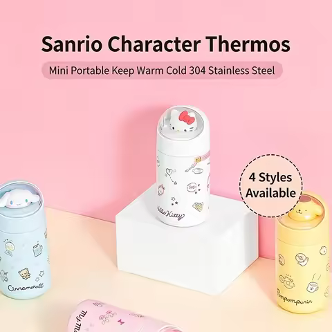 Kawaii Hello Kitty My Melody Cinnamoroll Pompompurin Mini Thermos Cute Cartoon Stainless Steel Vacuu