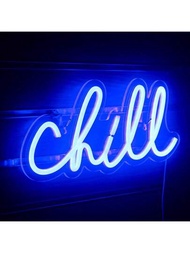 1入組亞克力材質Chill霓虹燈牌，Chill霓虹燈，Chill LED燈牌，Chill LED燈光，Chill LED霓虹招牌，USB供電可裝飾牆壁美學，Chill LED霓虹燈，Chill LED燈光霓虹招牌，男女朋友、萬聖節禮物、聖誕節禮物、可調節亮度霓虹燈、宿舍臥室裝飾、派對裝飾、生日禮物、男人窩、辦公室裝飾、床邊桌面裝飾、客廳裝飾、藝術裝飾、夜燈、兒童禮物、節日慶祝、畢業禮物、家居裝飾、遊戲室、酒吧、酒吧、餐廳裝飾。