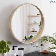 GLOREX(Dia 60cm)Solid Wood Mirror/Wooden Frame/Toilet Cermin Bulat/Round Kayu/Ikea Wood Mirror/Ikea 