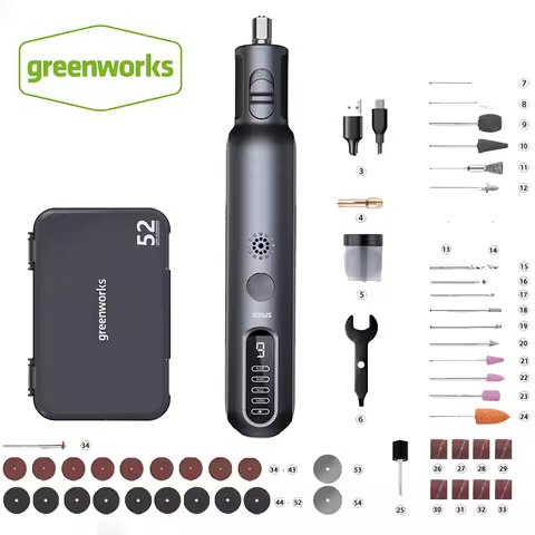 Greenworks 8V mini Grinder 52pcs 80W Engraving Grinding Cordless Variable Speed Power Tools USB Char