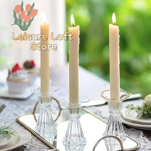 3 Pack Glass Candle Holders Set Wax Catcher Anti-Tip Base Anti-Drip Guards Perfect Wedding Favors fo