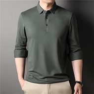 MMLLZEL Wool POLO Shirt Men's Clothing Long-sleeved T-shirt Men's Business Casual Wear Business (Color : D, Size : XL code)