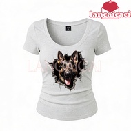 LANCAICAI Realistic Alsatian T-shirt Form-Fitting U-Neck For Casual Outfits