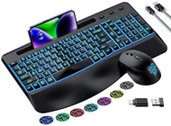 Wireless Keyboard and Mouse Combo Telylou Ergonomic Quiet Keyboard Mouse Combo 7 Backlit Effects, Wr