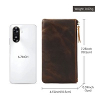 Women's Long Wallet, Men's Thin Long Genuine Leather Pouch Wallet, Genuine Leather