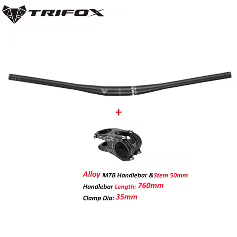 TRIFOX Mountain Bike Handlebar Aluminum Alloy 760mm*35mm Rise 12 MTB XC Handlebar With Stem 50mm