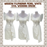 MODERN FILIPINIANA PEARL WHITE CIVIL WEDDING DRESS