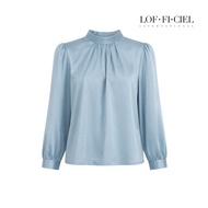 LOF-FI-CIEL Satin balloon sleeve Blouse เสื้อเบลาส์คอตั้ง แขนยาว ปลายแขนพอง รูดรอบคอเล็กน้อย FD1TBU