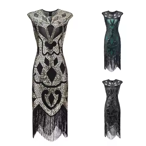 Plus Size S-4XL Women's Fashion 1920s Flapper Dress Vintage Great Gatsby Charleston Sequin Tassel 20