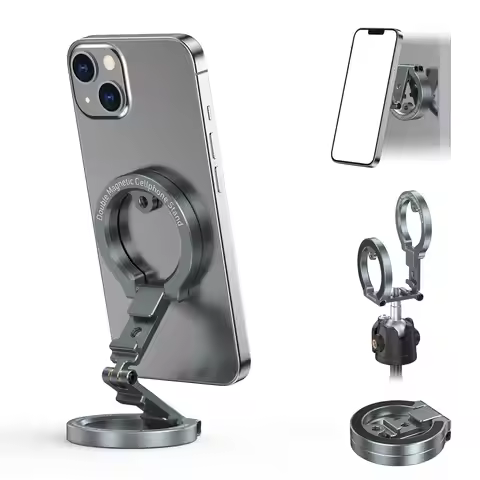 CAMOLO MG-02 Plus Dual Magnetic Phone Stand Foldable Magsafe Phone Holder w 1/4"-20 Phone Tripod Mou