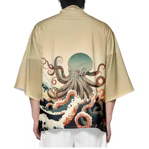 Men and Women Cardigan Blouse Harajuku Japanese Fashion Loose Kimono Haori Obi Asian Clothes Samurai