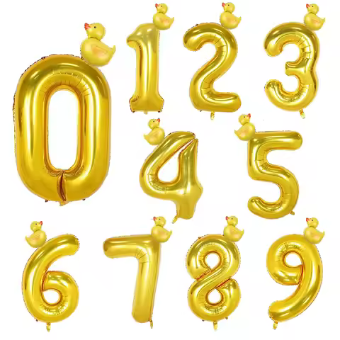 2pcs Mini Duck Shape Foil Balloons Set Golden 40inch Number Balloon 0-9 Kids Birthday Party Decorati