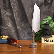 Feather Pen Set Pen Holder Natural Feather Metal Dipping Pen Set Creative Birthday Gift
