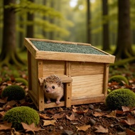 【Felt Hedgehog House】Wooden Products Garden Mori Outdoor Hedgehog House Small Animal Hideout Hideout