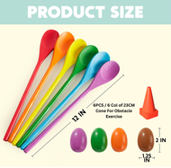 P&P Sport Easter Egg and Spoon Race Set – 6 Colorful Eggs & Wooden Spoons And 6PCS of 9" Cone Obstac