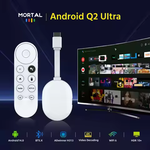 Mortal Q2 Ultra Android14 TV BOX 4K Allwinner H313 WIFI6 Stick Dongle BT5.X Voice Remote Control 2.4