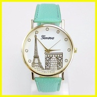 ▤ ☜ ❏ Geneva Women's Tower Design Dial Leather Wrist Watch