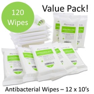 12-Pack Antibacterial Wipes (12x10s). Kills 99.99% germs. Alcohol-free, Aloe & Chamomile. Child-safe