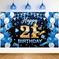 Happy 21st Birthday Party Banner Photography Backdrop 21st Birthday Decorations Blue Birthday Backdr
