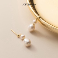 1000earring 925 Sterling Silver Baroque Pearls Drop Earrings - Gold