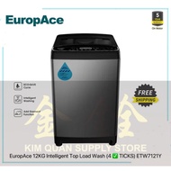 EuropAce 12KG (4 Ticks) Intelligent Wash Top Load Washer ETW7121Y | ETW 7121Y [Five Years Motor Warr