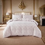 Comforter Cover Full Size 3 Pieces Pink Flower Leaf Duvet Cover Set, Botanical Flower, 1Duvet Cover 