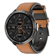 #N/A - M18plus智慧手環ECG+PPG心電圖心率血壓測量資訊提醒圓屏手錶（黑+棕皮）#Q901021959