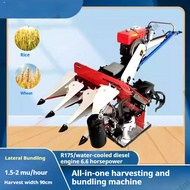 Wheat and rice harvesting and bundling machine, lateral bundling and rewinding harvester