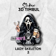 3D Embossed Lady Skull Skeleton Skull Emblem Sticker Skull Skull Sticker/