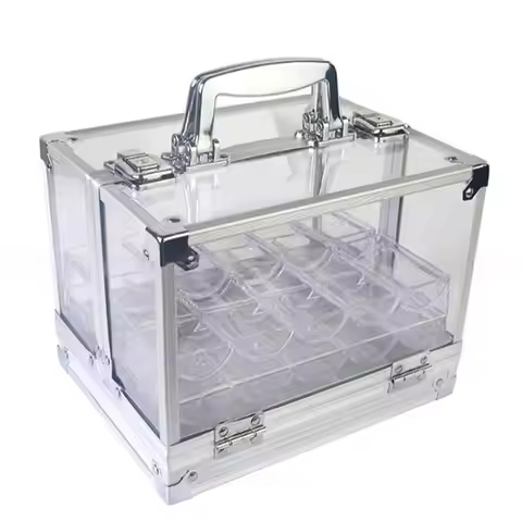A64T-600Pcs Chips Capacity Acrylic Poker Chip Case, Poker Chip Case Acrylic Poker Chips Carrier With