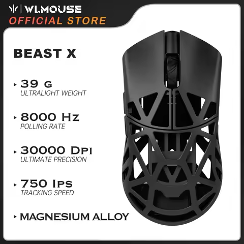 WLMOUSE Beast X Pro 39g Magnesium Wireless Gaming Mouse – Ultra-Light, PAW3950HS, 8K Receiver, Omron