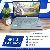 LAPTOP BEKAS HP 14S FQ1135AU AMD RYZEN 5-5500U AMD RADEON RAM 8GB DDR4 SSD 512GB NVME 14INCH SLV
