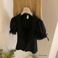 blouse korean style puff sleeve blouse puff sleeve French Square Neck Short-Sleeve Puff Sleeve Shirt