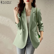ZANZEA เสื้อเบลเซอร์ผู้หญิงสไตล์เกาหลีเสื้อโค้ทหลวมๆด้านหลังแขนยาวแฟชั่นหรูหรา #11