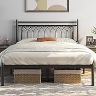 Yaheetech Queen Size Bed Frame Metal Platform Bed with Petal Accented Headboard, Mattress Foundation with Spacious Underbed Storage,No Box Spring Needed, Easy Assembly Queen Bed Frame, Black