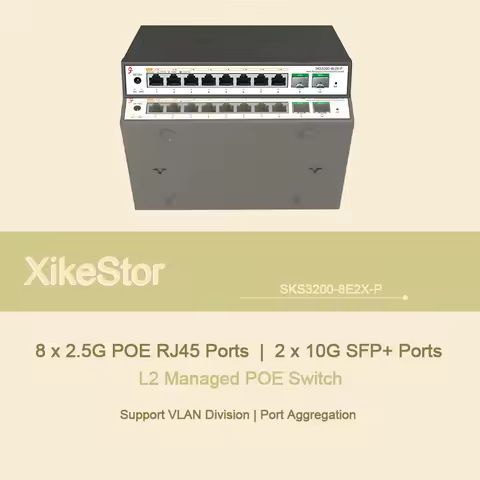 XikeStor Basic L2 Managed POE Switch 8 Ports 2.5G POE RJ45 & 2 Ports 10G SFP+ Network Switch Support