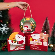 [10pcs/lot] Christmas Box For Handmade Cookie Candy Chocolate Packaging / Creative Xmas New Year Party Favor Gift Box With Window / Santa Claus Wreath Paper Gift Box With Handle