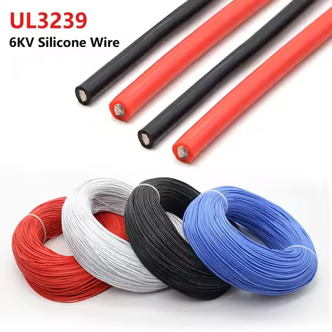 1/5/10M 6KV UL3239 Silicone Wire 22 20 18 16 14AWG Insulated High Temperature High Voltage Soft Tinn