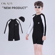 OKADY Children's swimsuit Boys' long-sleeved sun protection professional quick-drying one-piece swimsuitCOD