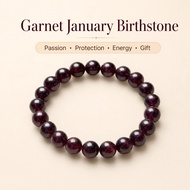 Garnet January Birthstone Bracelet Crystal Stone Beads Elastic Stretch Jewelry Women