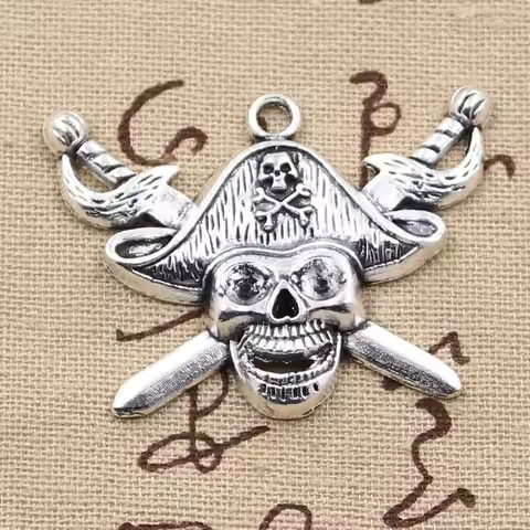 5pcs Charms Pirate Skull And Cross Swords 45x34mm Antique Pendant fit,Vintage Tibetan Bronze Silver 