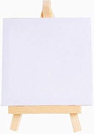Mini Easel 8 x 15 cm, Mini Canvas 10 x 10 cm, Wooden Easel Small with Palette Brush Set, Canvas for 
