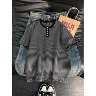 W337 Home Picture Summer Pure Cotton Striped Short Sleeve P34 Black White M to 3XL